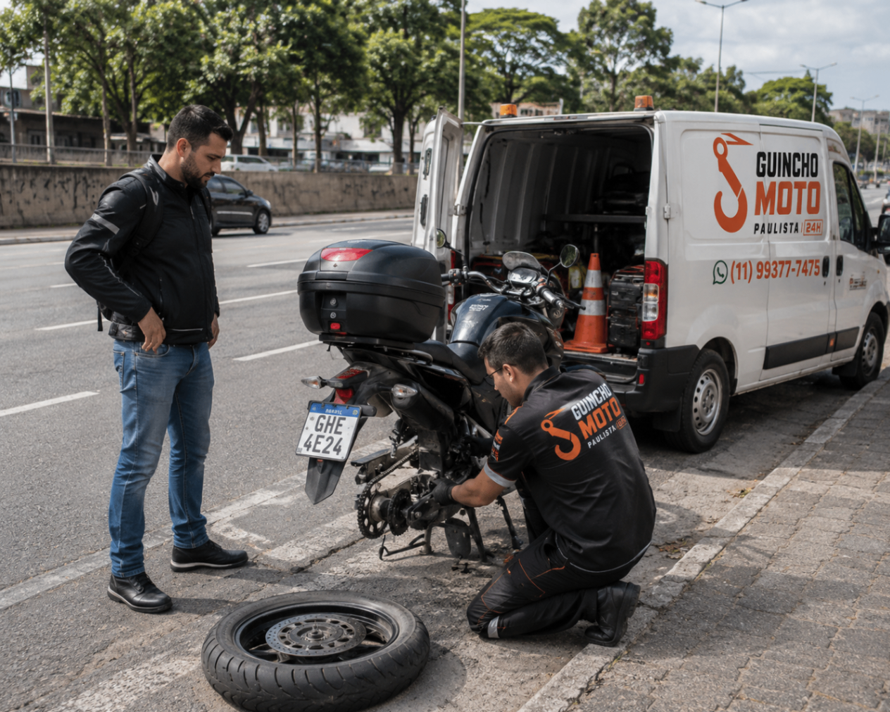 Troca de pneu de moto no local — atendimento rápido em São Paulo